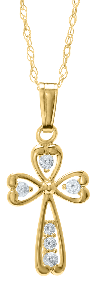 Marathon Yellow Gold CZ Cross Pendant