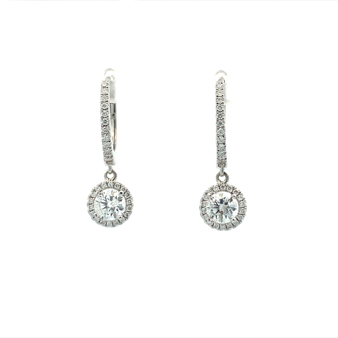 14 KT White Gold Diamond Halo Drop Earrings PE250-1D