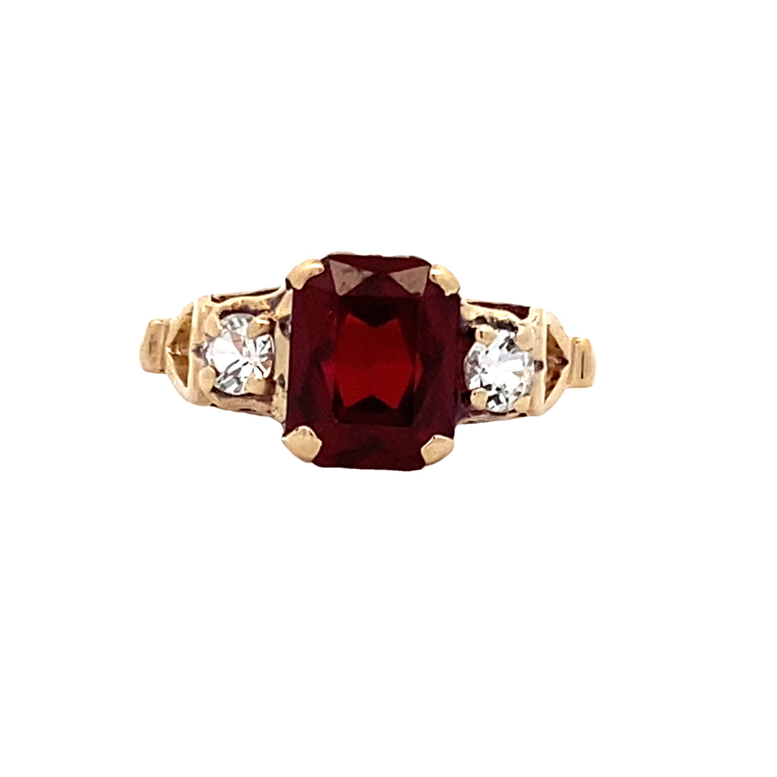 Estate Synthetic Ruby amnd White Spinel Ring in Yellow Gold