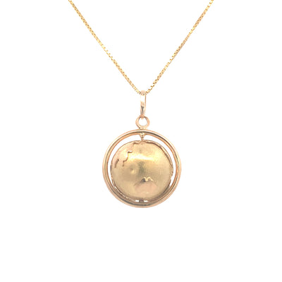 Estate Globe Pendant and Chain in Yellow Gold