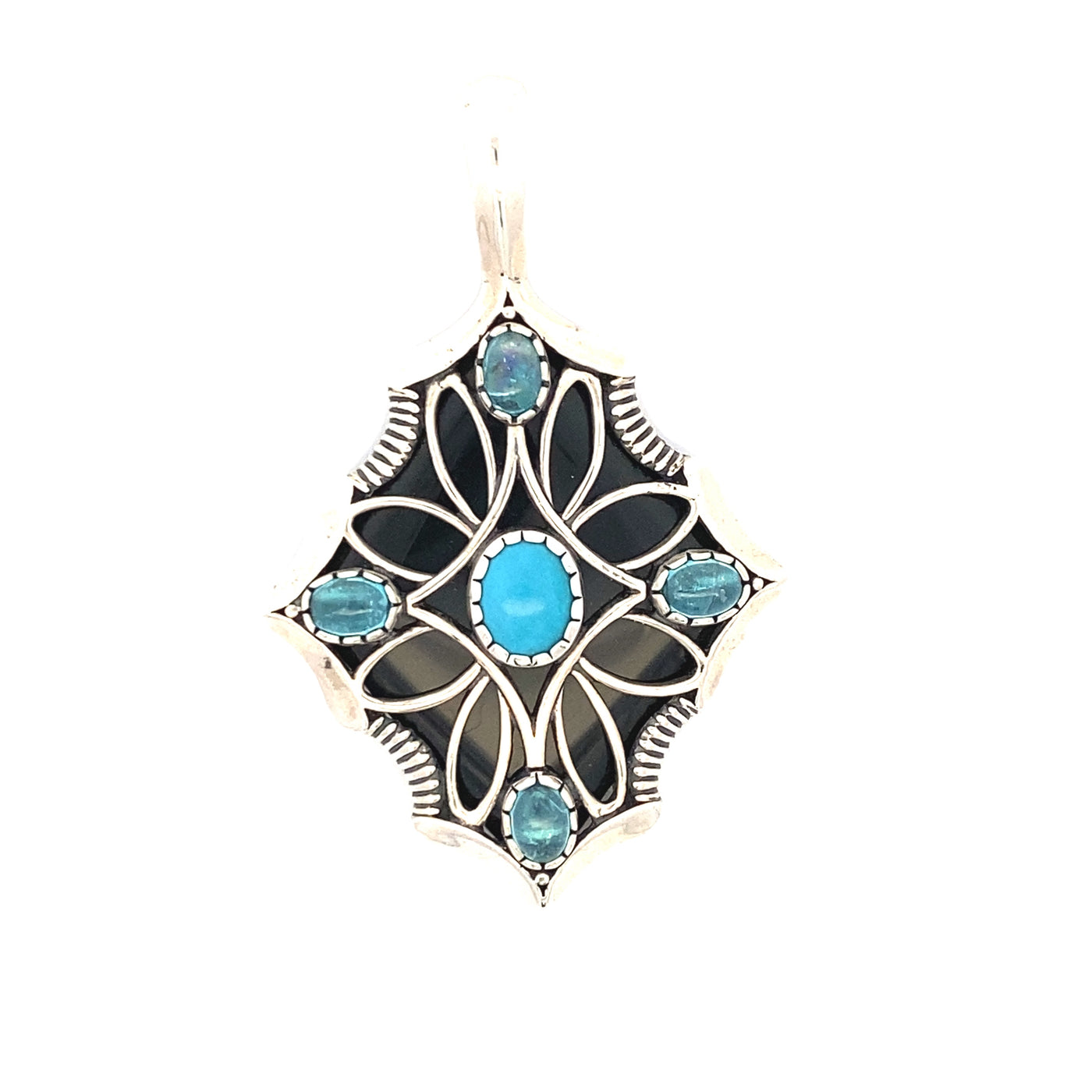 Estate Turquoise and Blue Gemstone Pendant in Silver