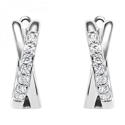 Diamond Crossover Earrings in White Gold