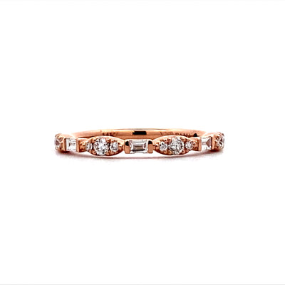 Baguette and Round Diamond Wedding/Anniversary Band in Rose Gold by Fana