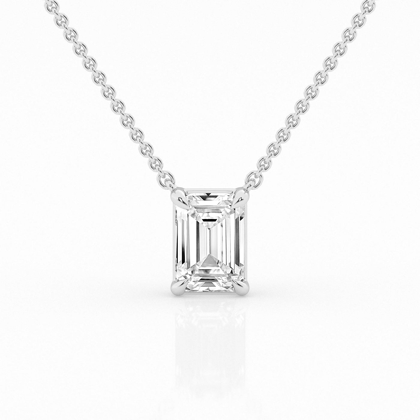 LAB -Created 1.5ct Emerald Cut Diamond Solitaire Pendant in White Gold