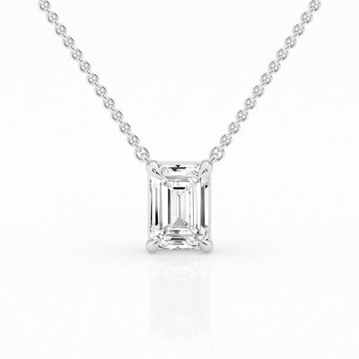 White Gold Lab Grown Emerald Cut Diamond Pendant