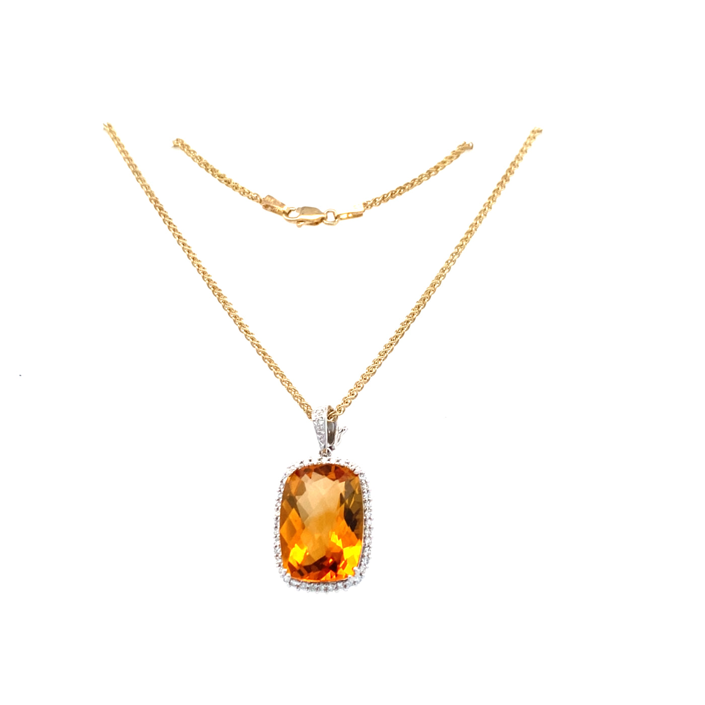 Estate Citrine and Diamnd Pendant in Yellow Gold