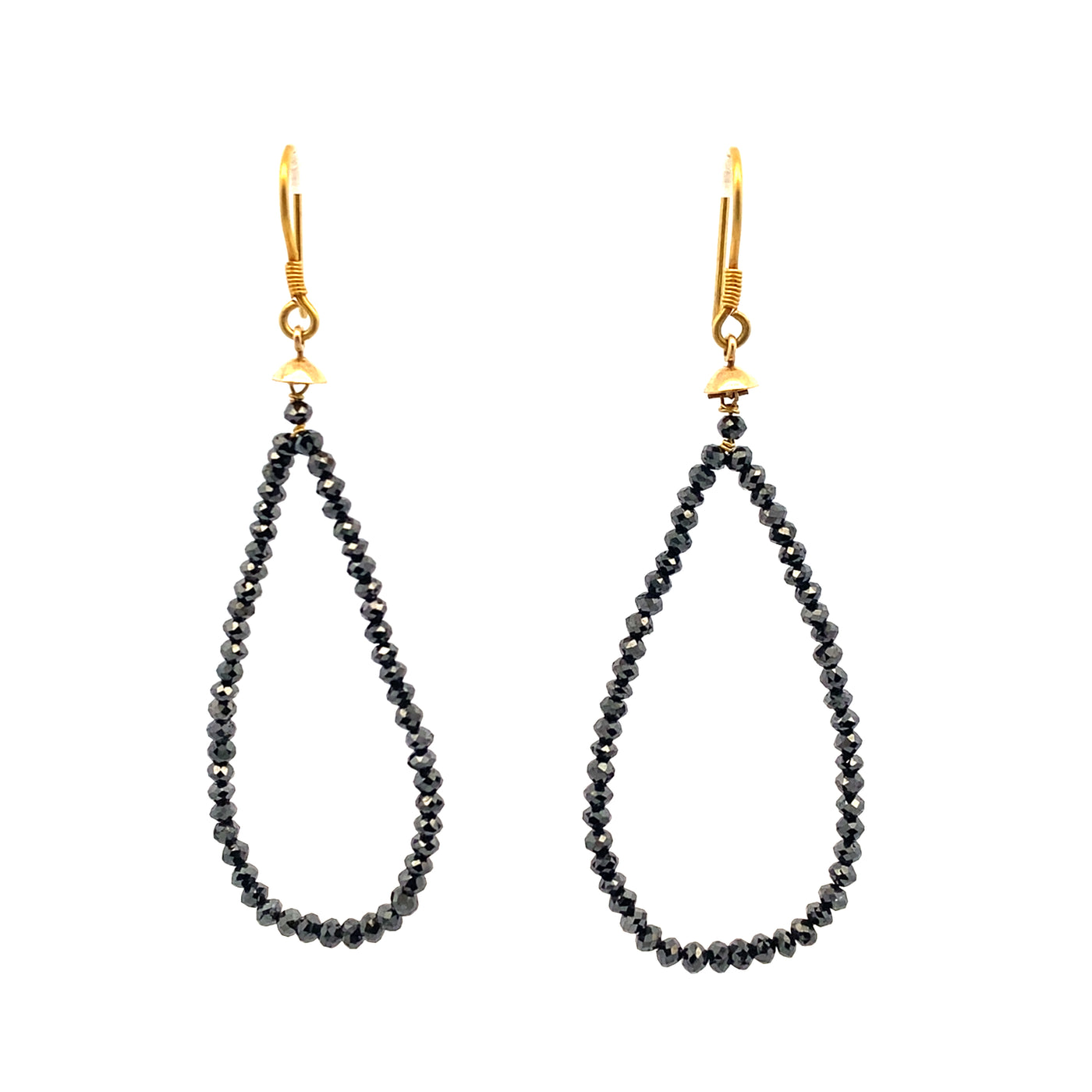 Black Diamond Faceted Drop Earrings 18 Karat Yellow Gold