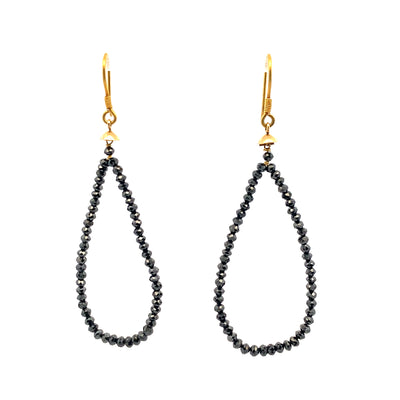 Black Diamond Faceted Drop Earrings in Yellow Gold