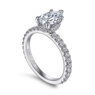 Pear Shape Diamond Side Stone Engagement Ring in White Gold by Gabriel NY