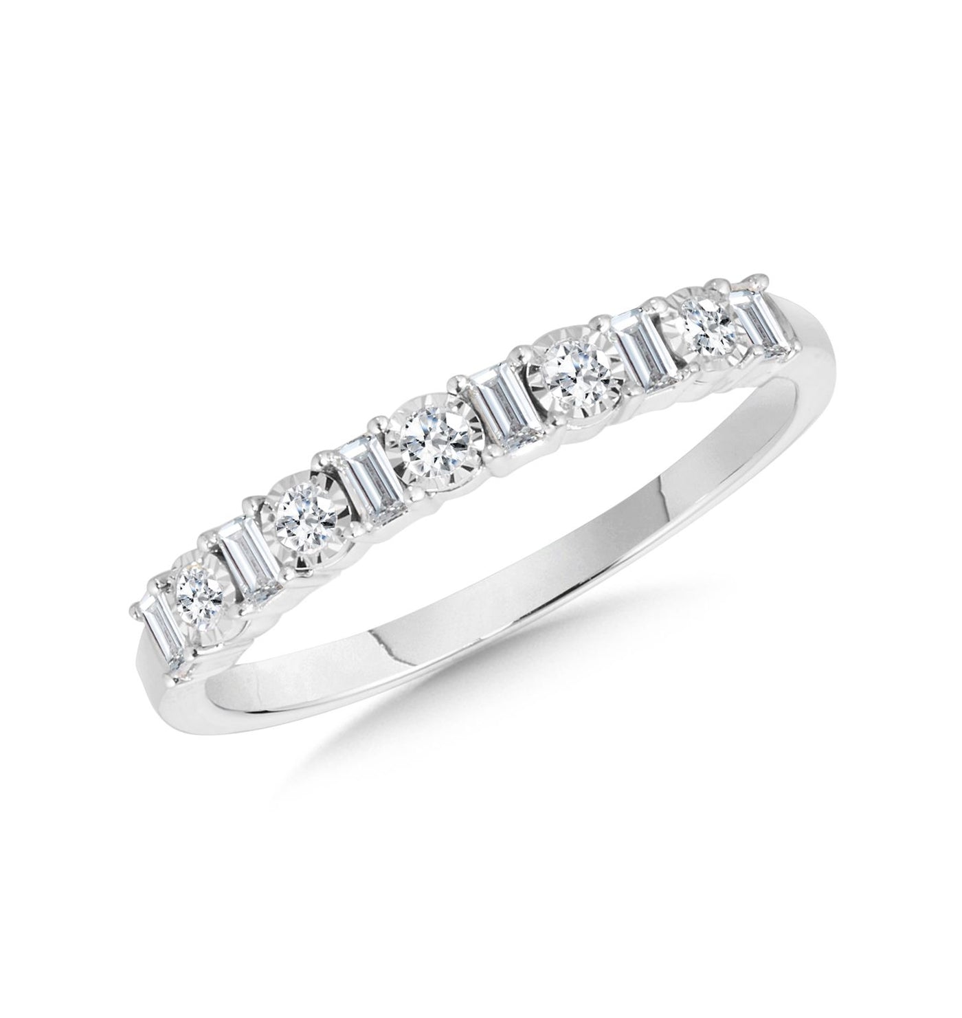 Baguette and Round Stackable Ring in White Gold