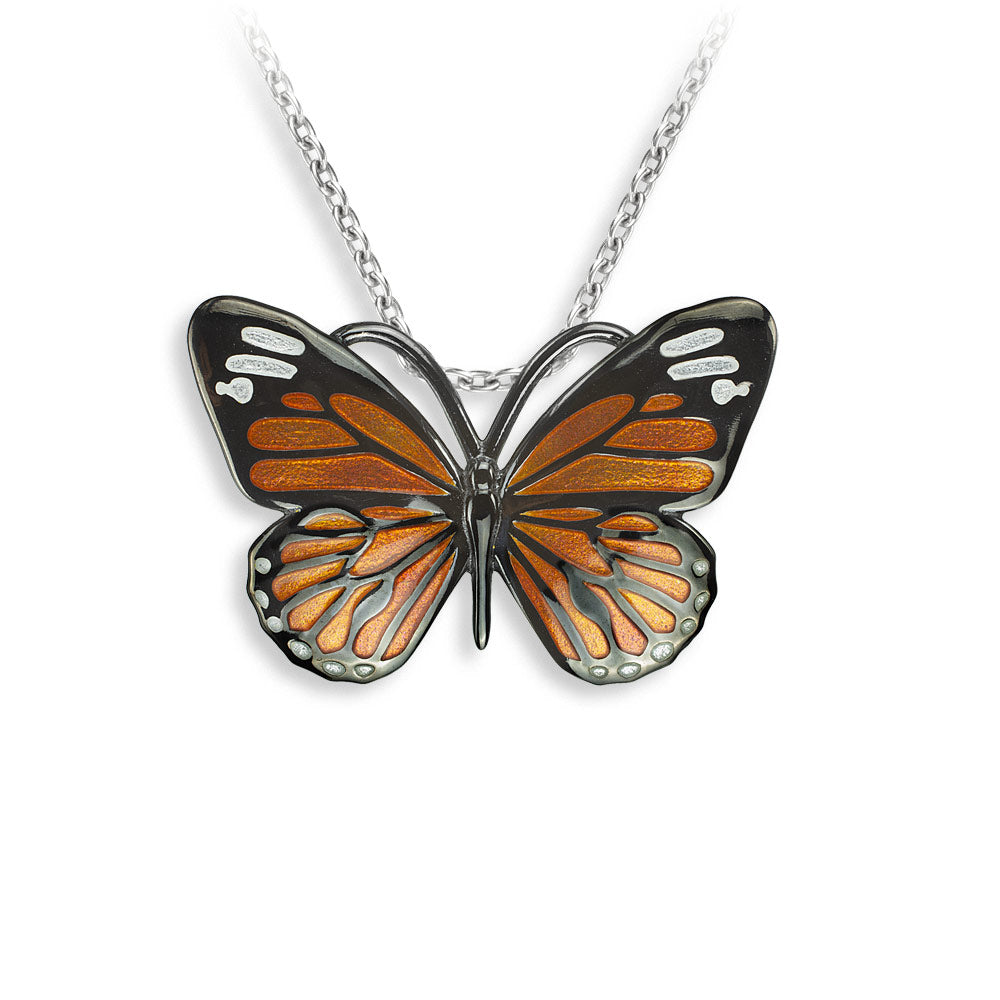 Enamel Monarch Butterfly Pendant in Silver by Nicole Barr