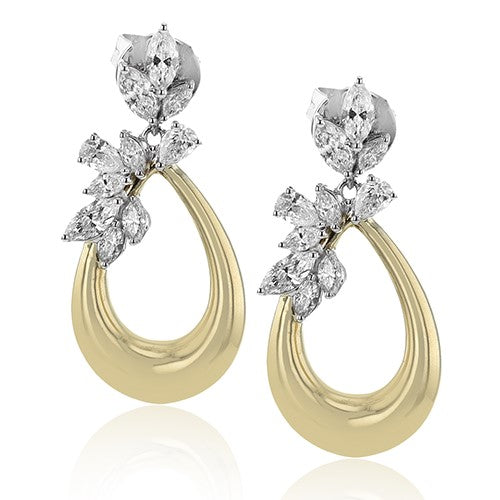 Floral Cluster Diamond Drop Earrings in Two-Tone Gold by Simon G