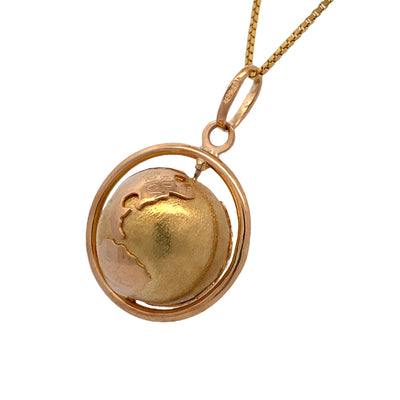 Estate Globe Pendant and Chain in Yellow Gold