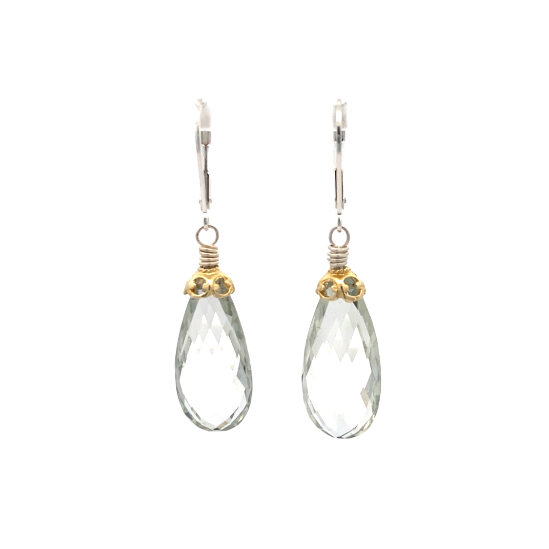 Green Amethyst Drop Earrings in Two-Tone Gold by Anatoli