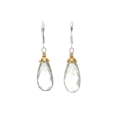 Green Amethyst Drop Earrings in Two-Tone Gold by Anatoli