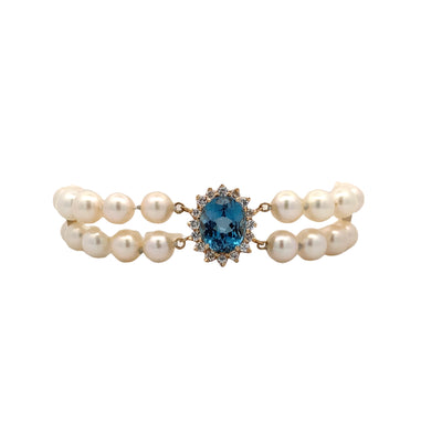 Estate Pearl and Topaz Bracelet in Yellow Gold