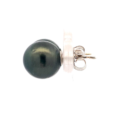 Estate White Gold Black Tahitian Pearl Stud Earrings