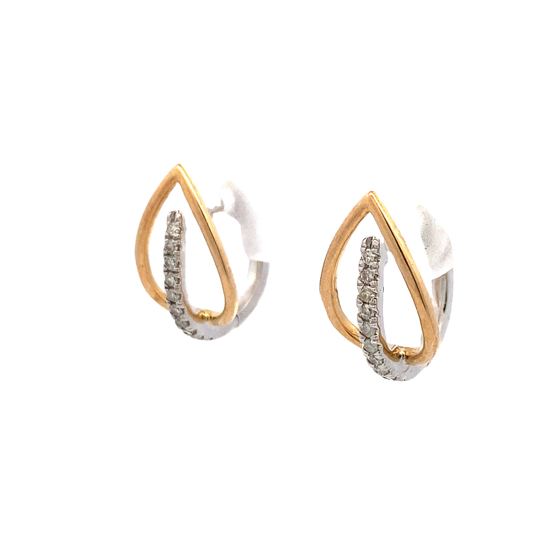 Diamond Leaf Earrings in Two-Tone Gold