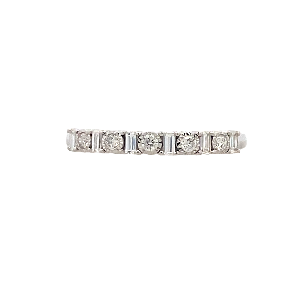 Baguette and Round Stackable Ring in White Gold