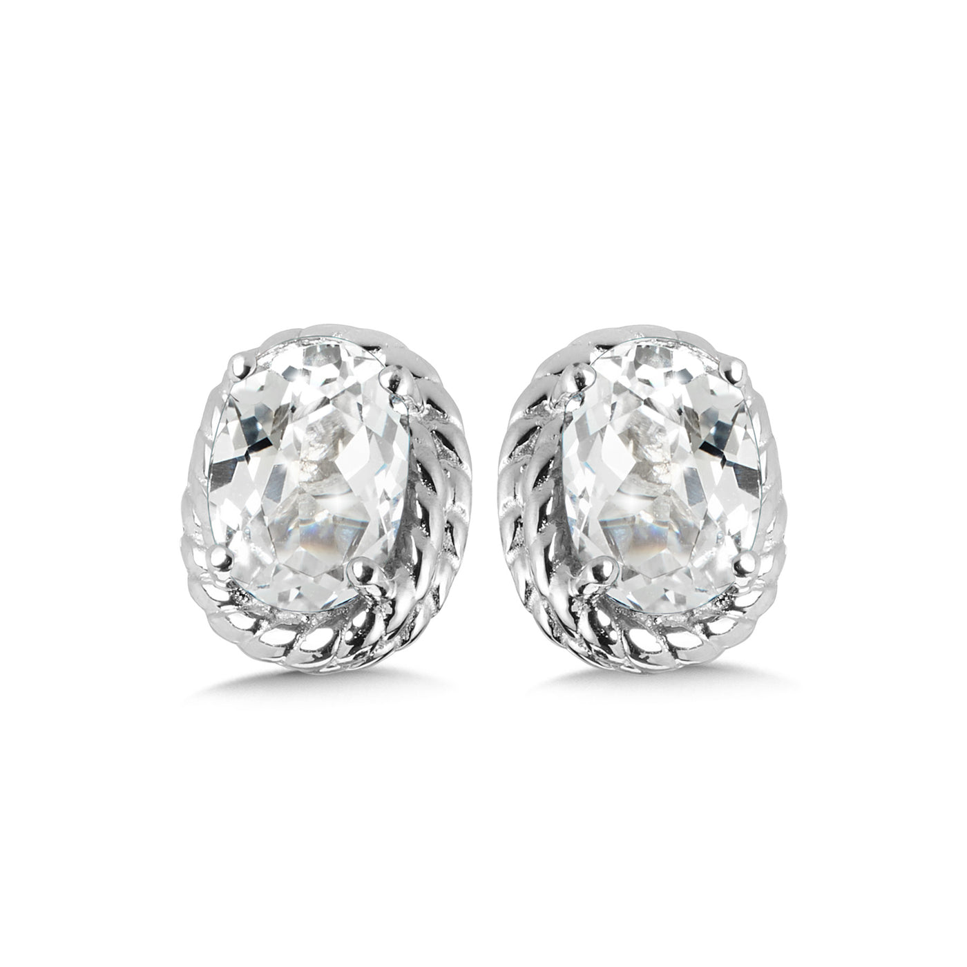 Created White Sapphire Stud Earrings  in Silver