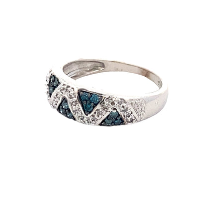 Estate White Gold  Geometric Blue & White Diamond Ring