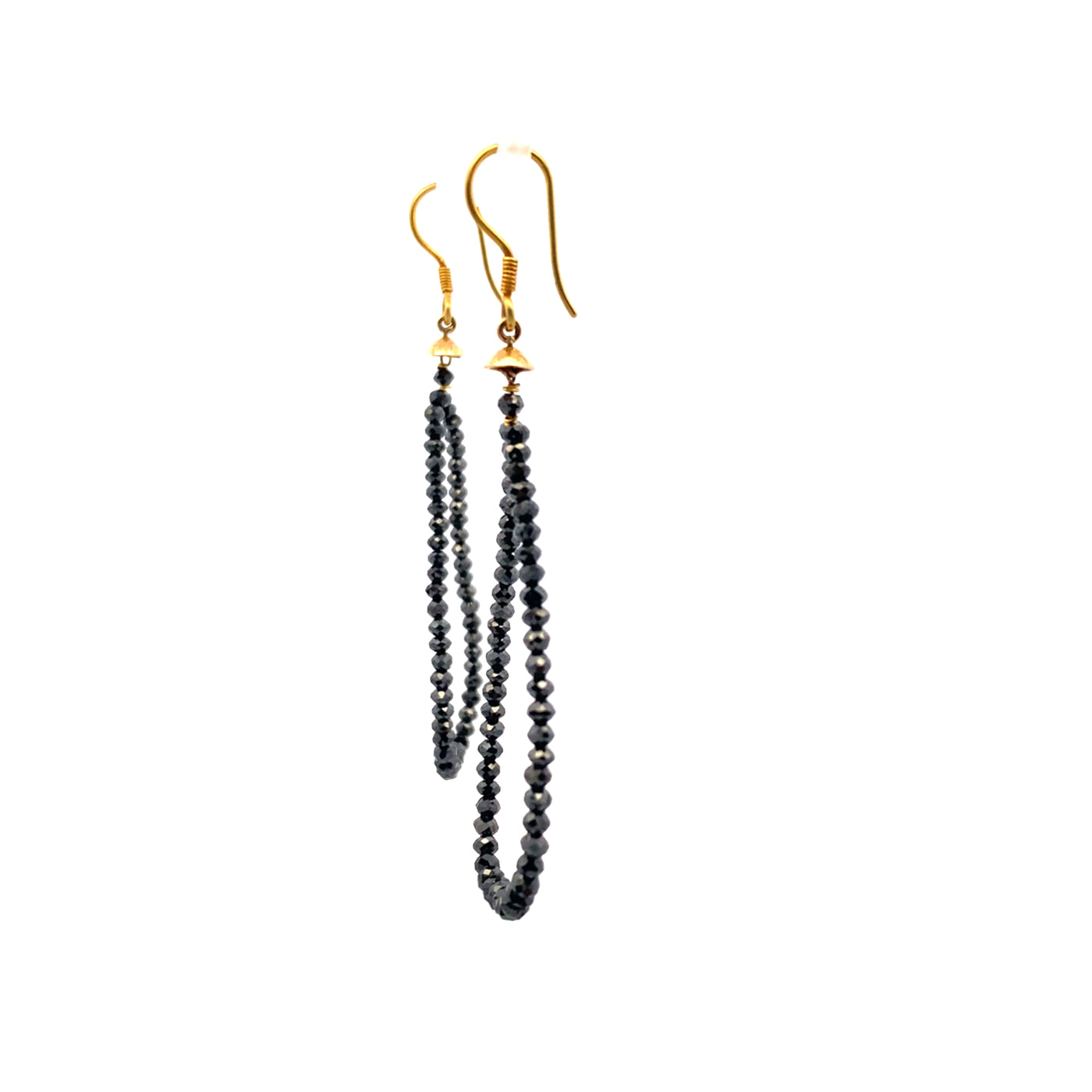 Black Diamond Faceted Drop Earrings 18 Karat Yellow Gold