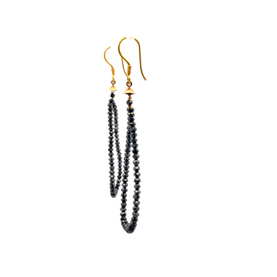 Black Diamond Faceted Drop Earrings in Yellow Gold