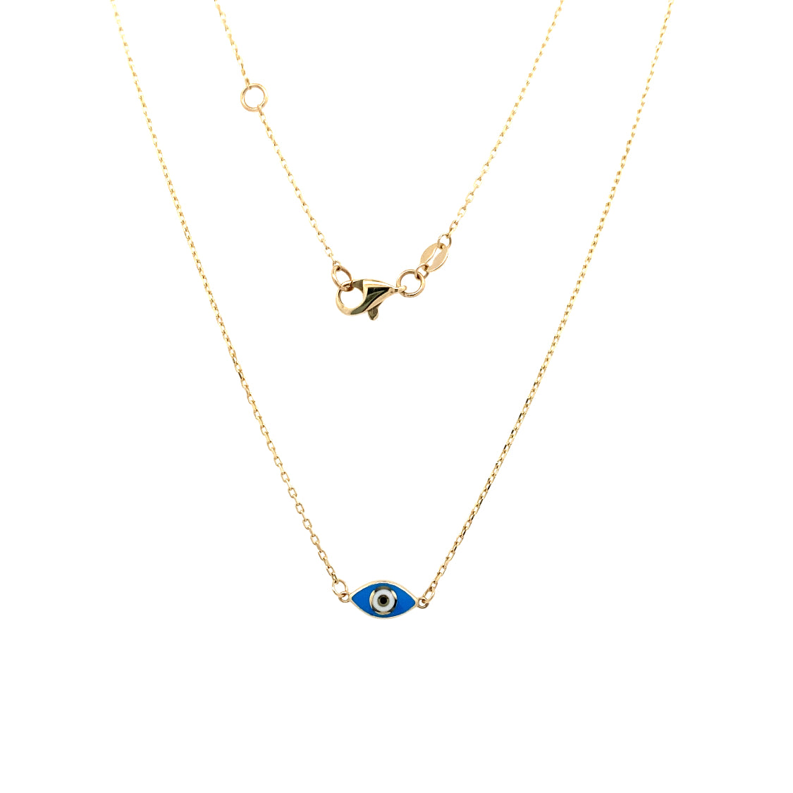 Blue Enamel Evil Eye Necklace in Yellow Gold