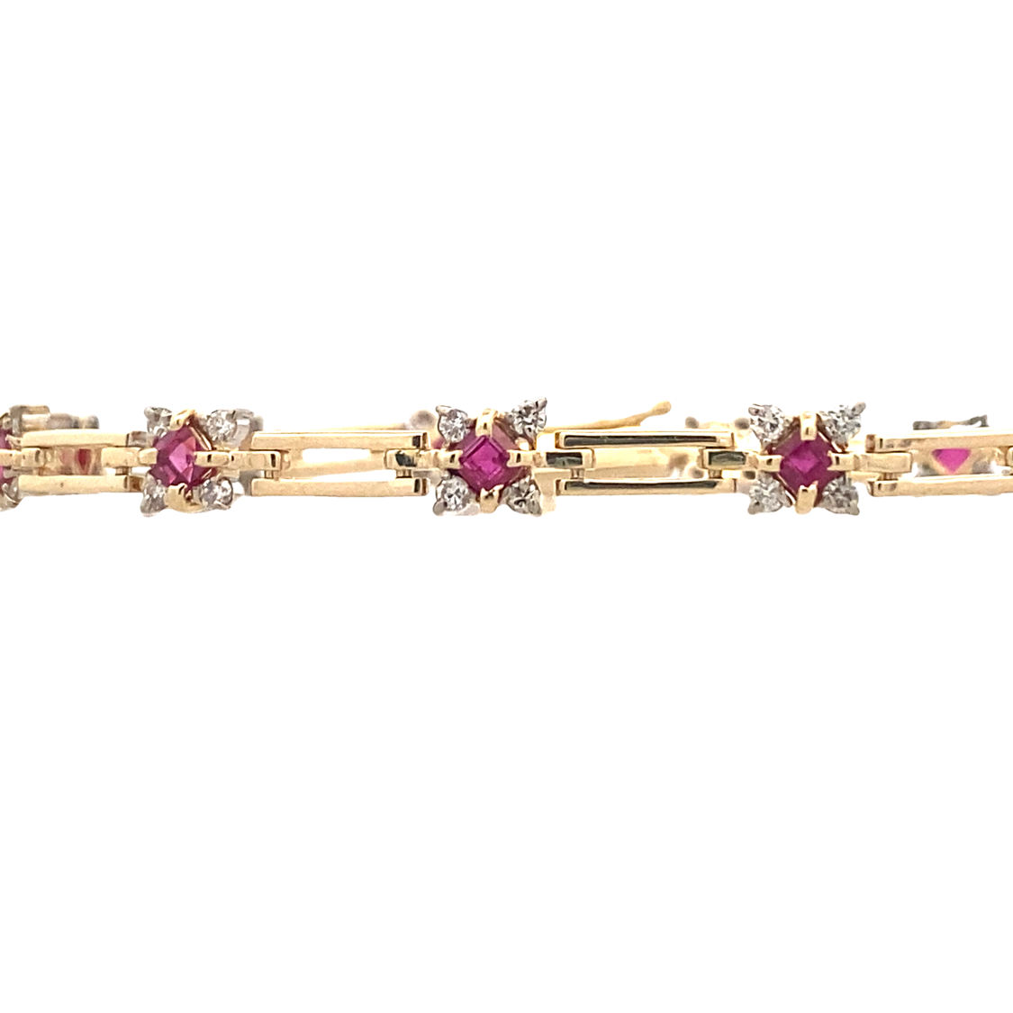 Estate Ruby Fancy Link Bracelet in Two-Tone Gold