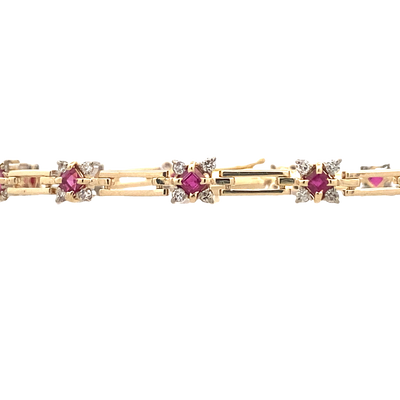 Estate Ruby Fancy Link Bracelet in Two-Tone Gold