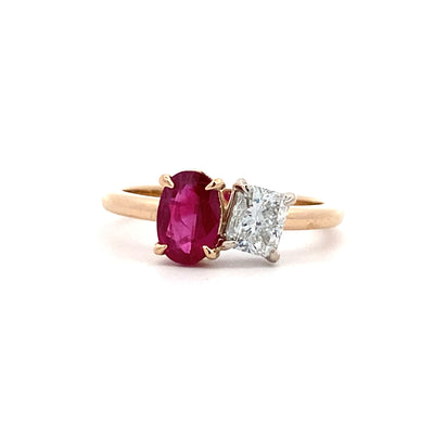 Beeghly & Co. Yellow Gold Ruby and Radiant Diamond Toi et Moi Style Ring