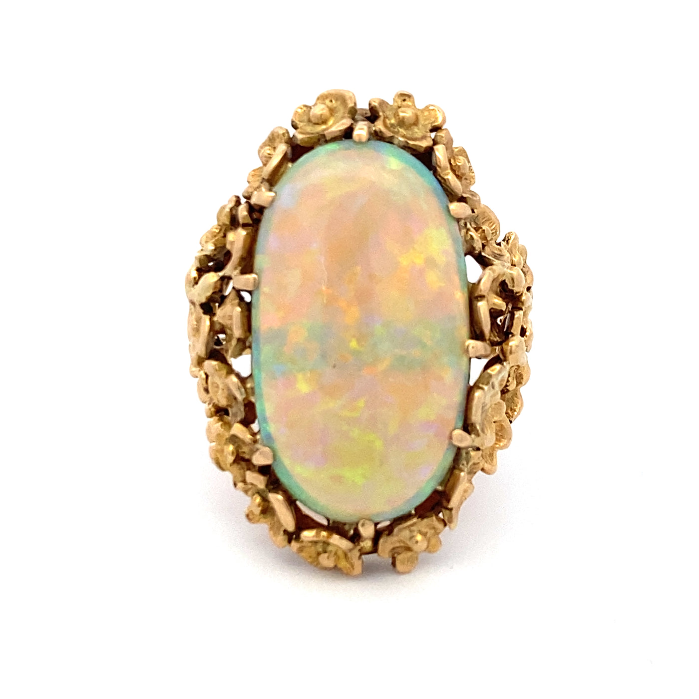 Estate Yellow Gold Opal Floral Style Ring