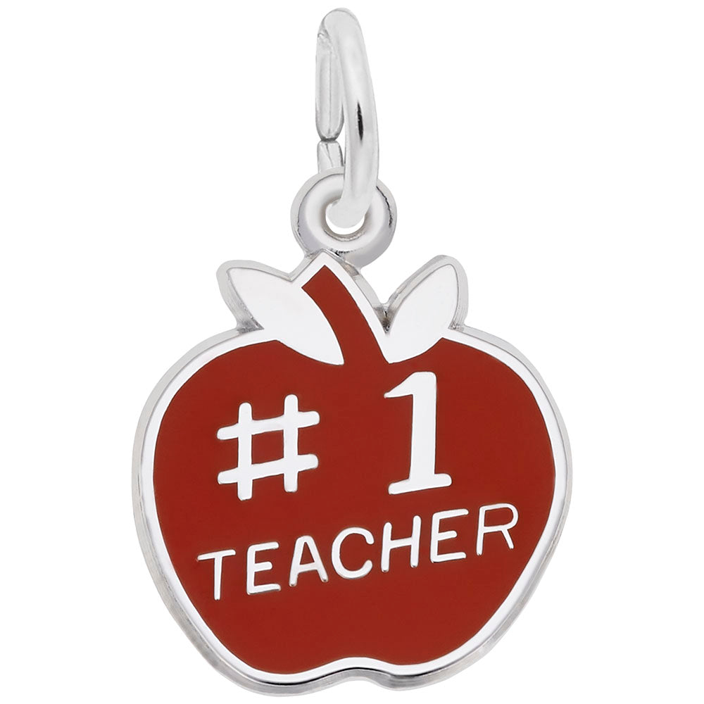 Red Enamel Number #1 Teacher Charm  in Silver