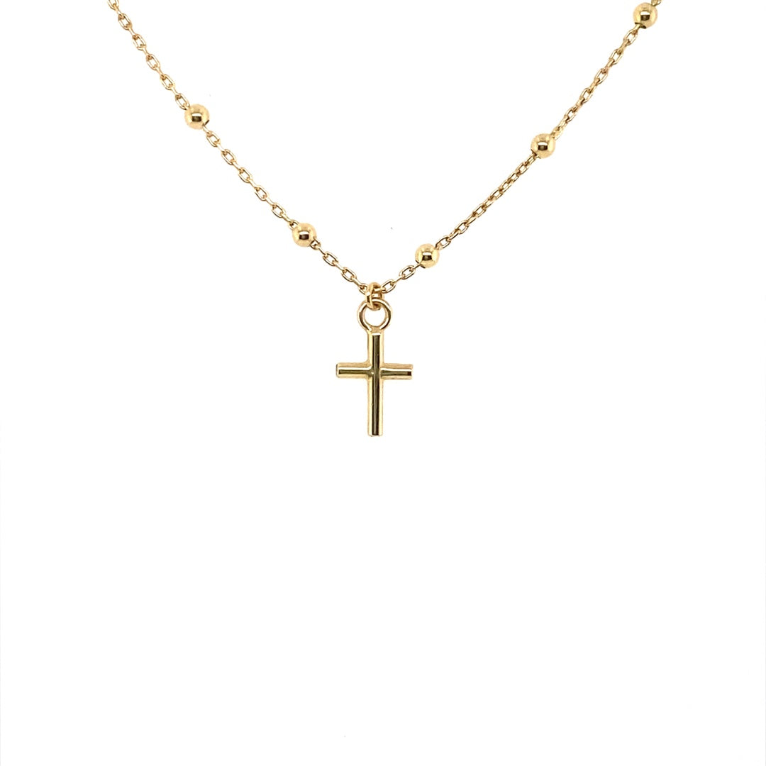 Yellow Gold Beaded Station Cross Necklace  3Q250/1650