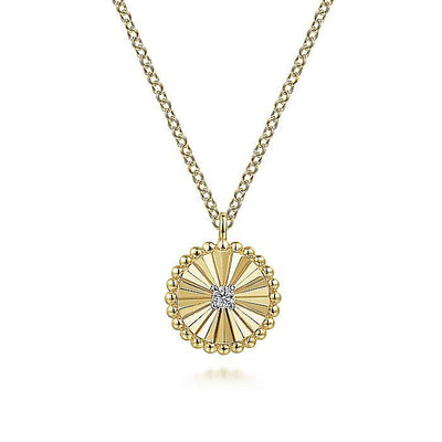 Gabriel & Co. Yellow Gold Mini Radial Medallion Diamond Pendan