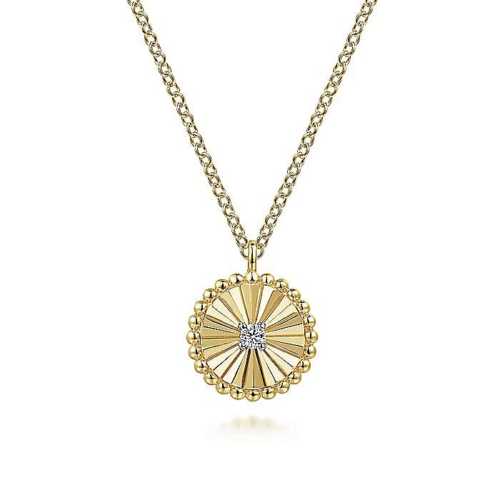 Mini Radial Medallion Diamond Pendant in Yellow Gold by Gabriel & Co.