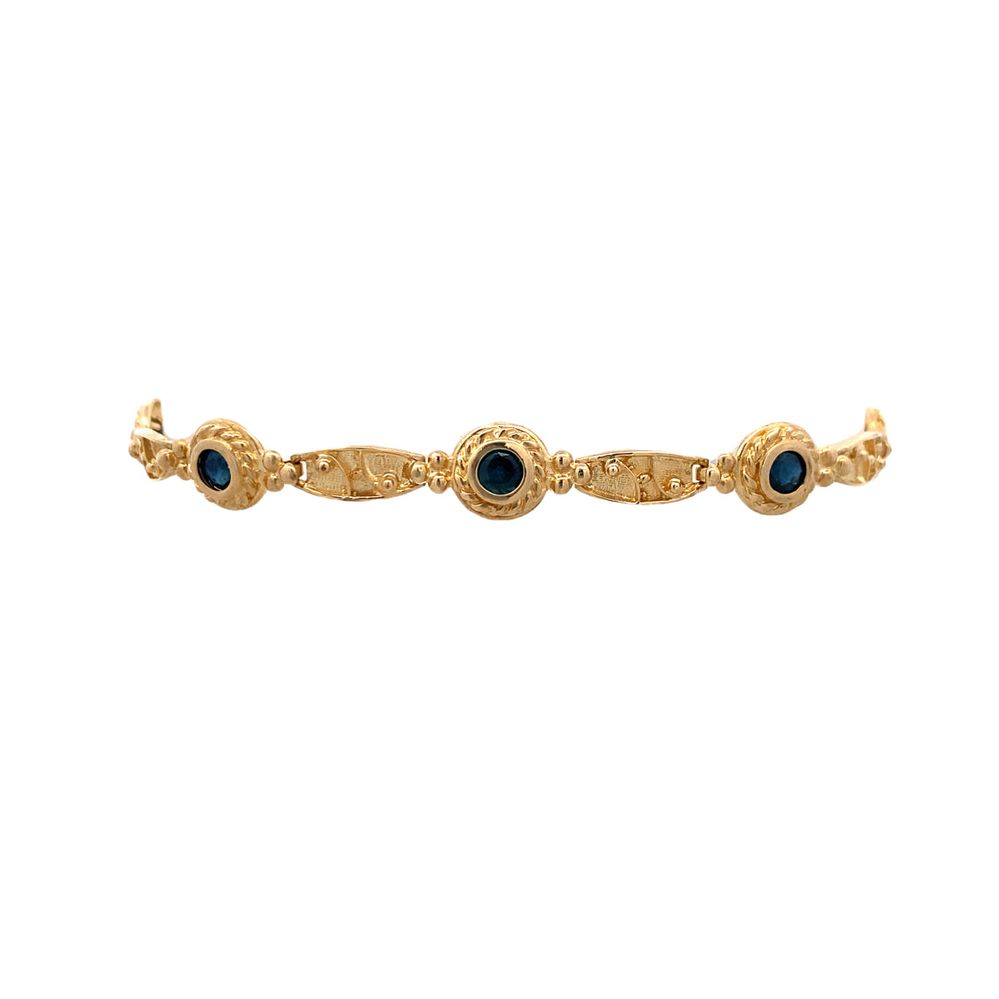 Estate Yellow Gold Sapphire Fancy Link Bracelet