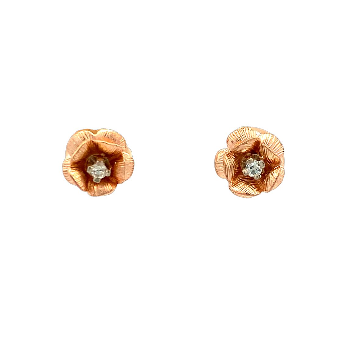 BCJ Estate Jewelry Two-Tone Diamond Rose Studs