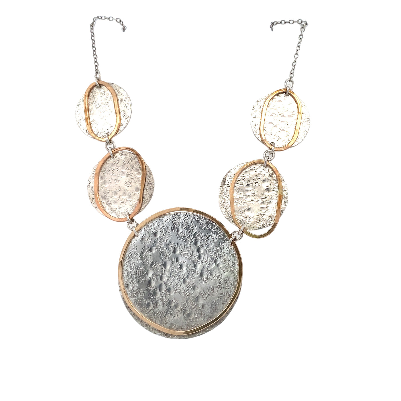 Estate 20" Hand Fabricated Disc Necklace in Two-Tone Gold