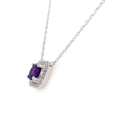 Amethyst Solitaire Necklace in White Gold