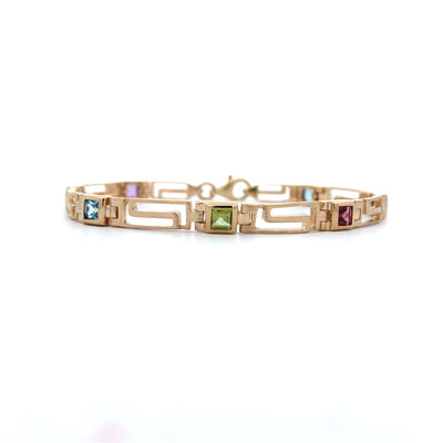 Estate Gemstone Greek Key Bracelet in Yellow Gold