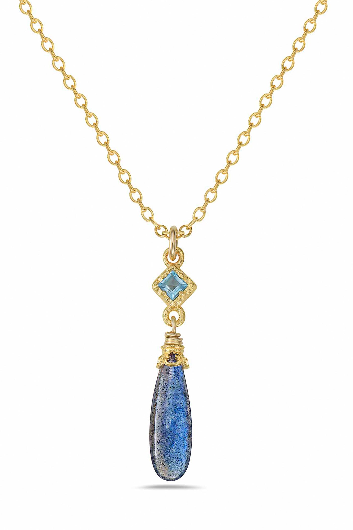 Labradorite and Blue Topaz Pendant in Two-Tone Gold by Anatoli