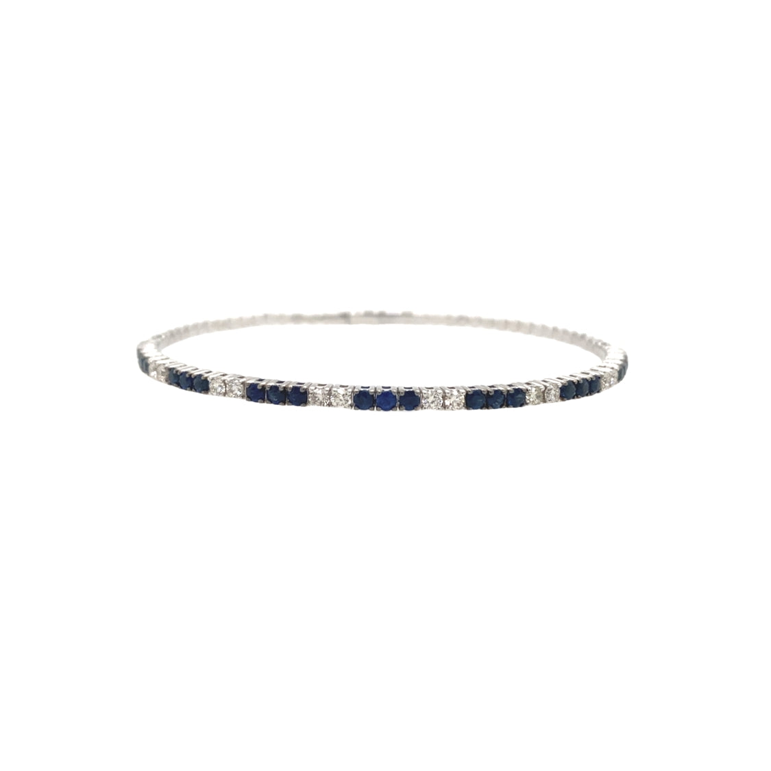 Blue Sapphire and Diamond Bangle in White Gold