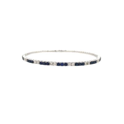 Blue Sapphire and Diamond Bangle in White Gold