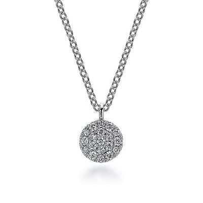 Diamond Pave Disc Necklace in White Gold by Gabriel & Co.