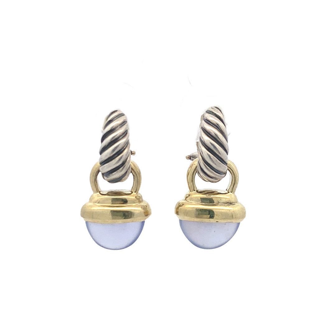 Estate David Yurman Chalcedony Drop Earrings in Two-Tone Gold