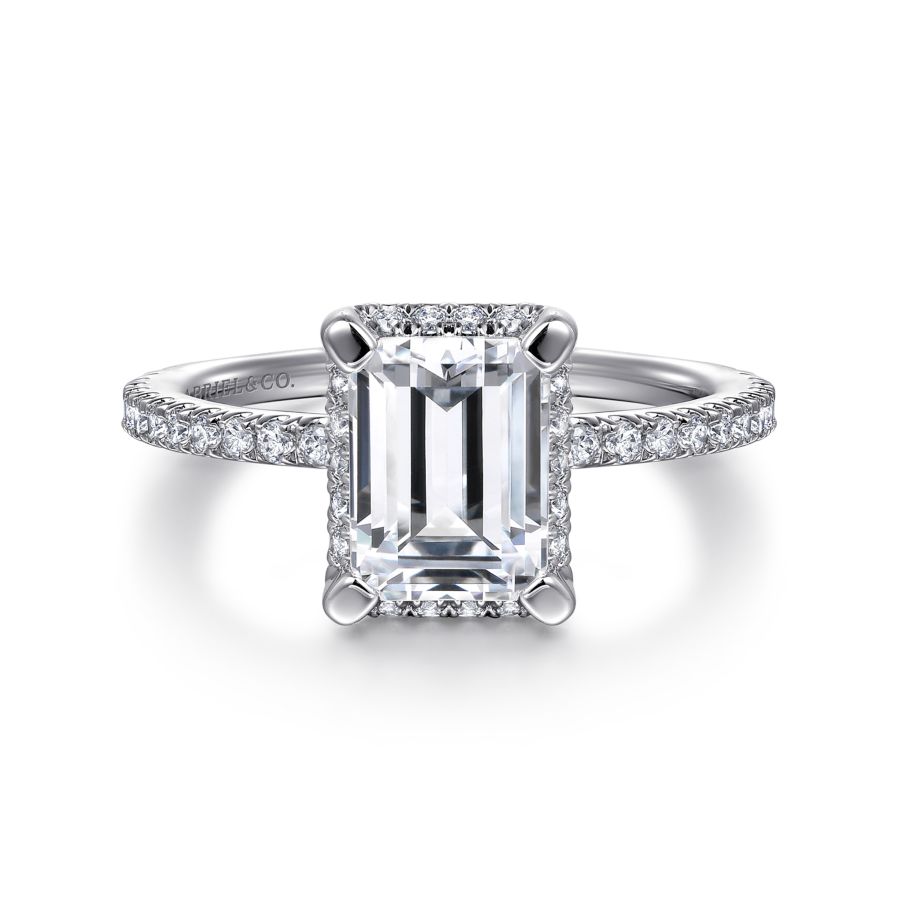 Emerald Halo Diamond Engagement Ring in White Gold by Gabriel NY