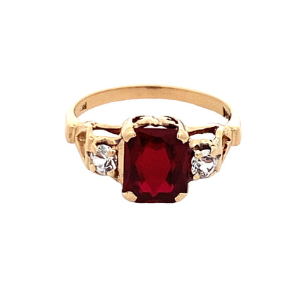 Estate Yellow Gold  Synthetic Ruby amnd White Spinel Ring