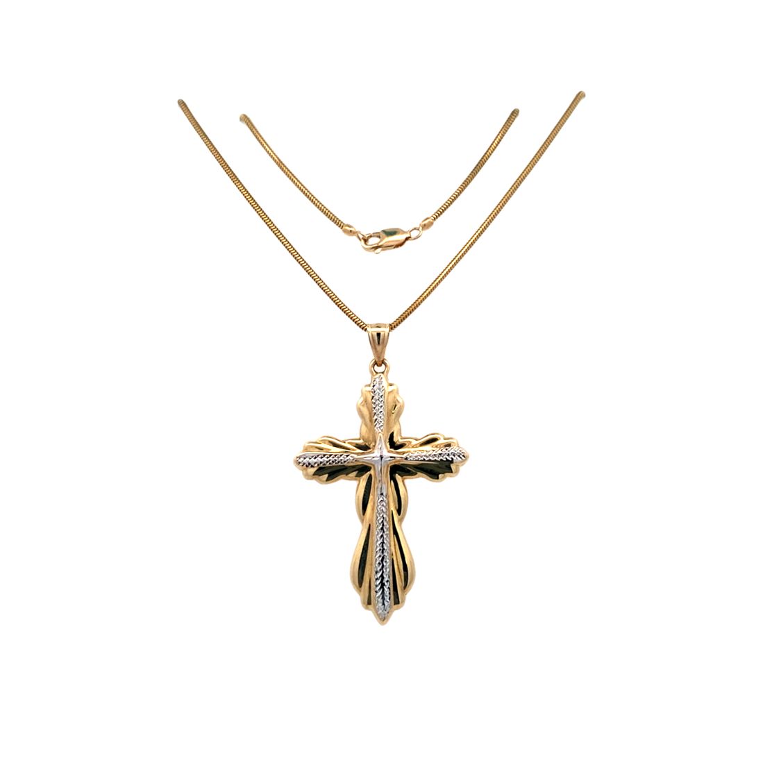 Estate 22" Serenity Prayer Cross Pendant in Two-Tone Gold