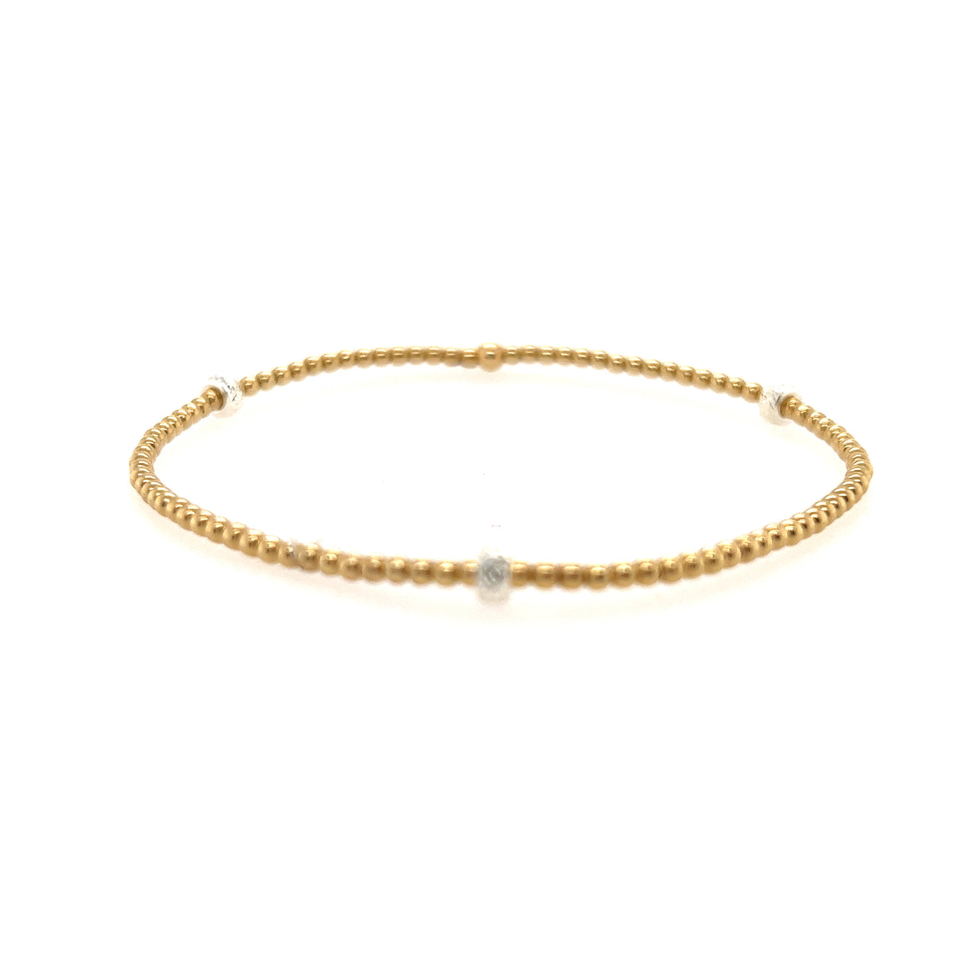 2mm Beaded Stretch Bracelet with Rondelle Pattern in Two-Tone Gold